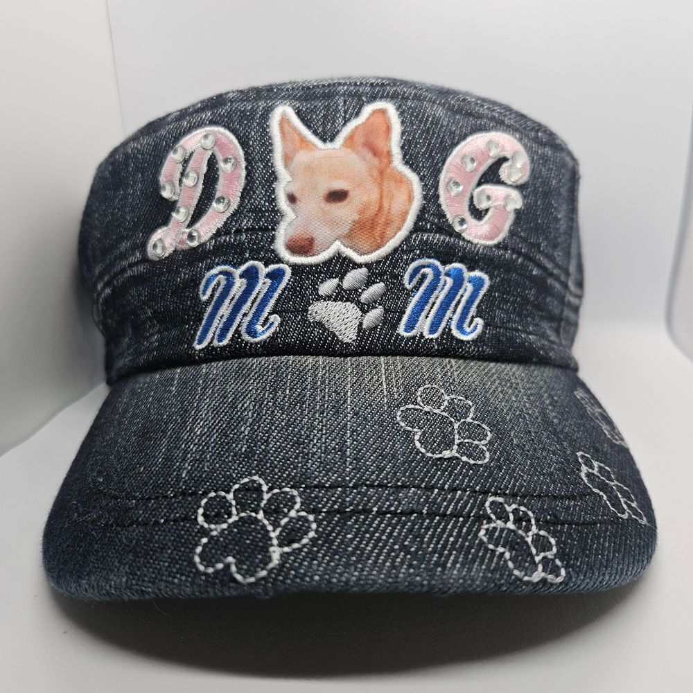 Stylish Denim Pet Lover Cap with Adorable Dog and Paw Print‎ Design